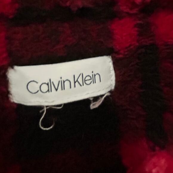 Calvin Klein Plaid Sherpa Red Black Half Zip Fleece Jacket M - Picture 5 of 5
